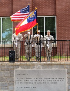 The Color Guard presents the colors at the start of the ceremony. Photo by Master Sgt. Mark Woelzlein.